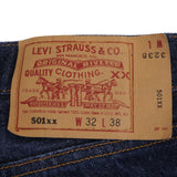 Beautiful Indigo Levis 501 Jeans 1990S Made in USA with Very Dark Wash Size on Tag 32X38 Actual Size 31X36 Back Button #524