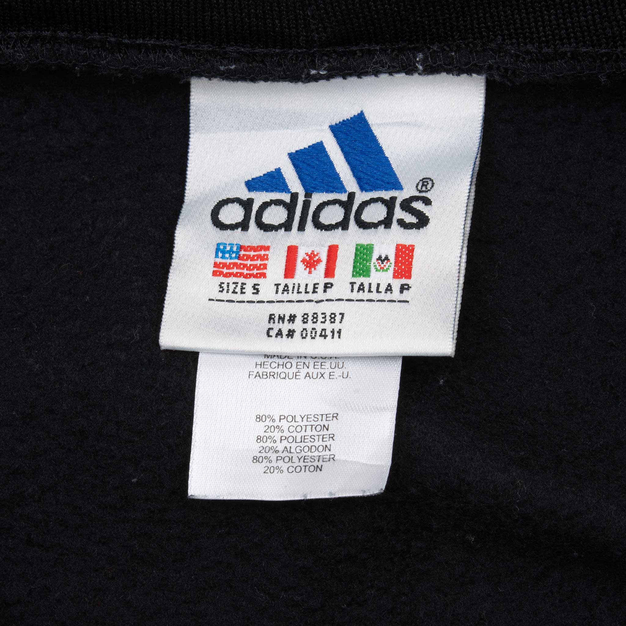 Vintage Adidas Black Hooded Track Jacket 1990S Size Small Made In USA