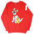 Front view of red sweatshirt featuring Oliver and Dodger graphic