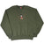 Full front view of olive green Mickey Mouse crewneck sweatshirt with embroidered chest design