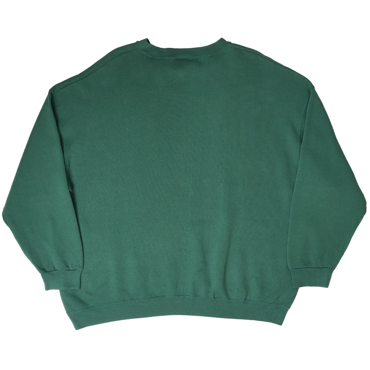 Back of plain green crewneck sweatshirt