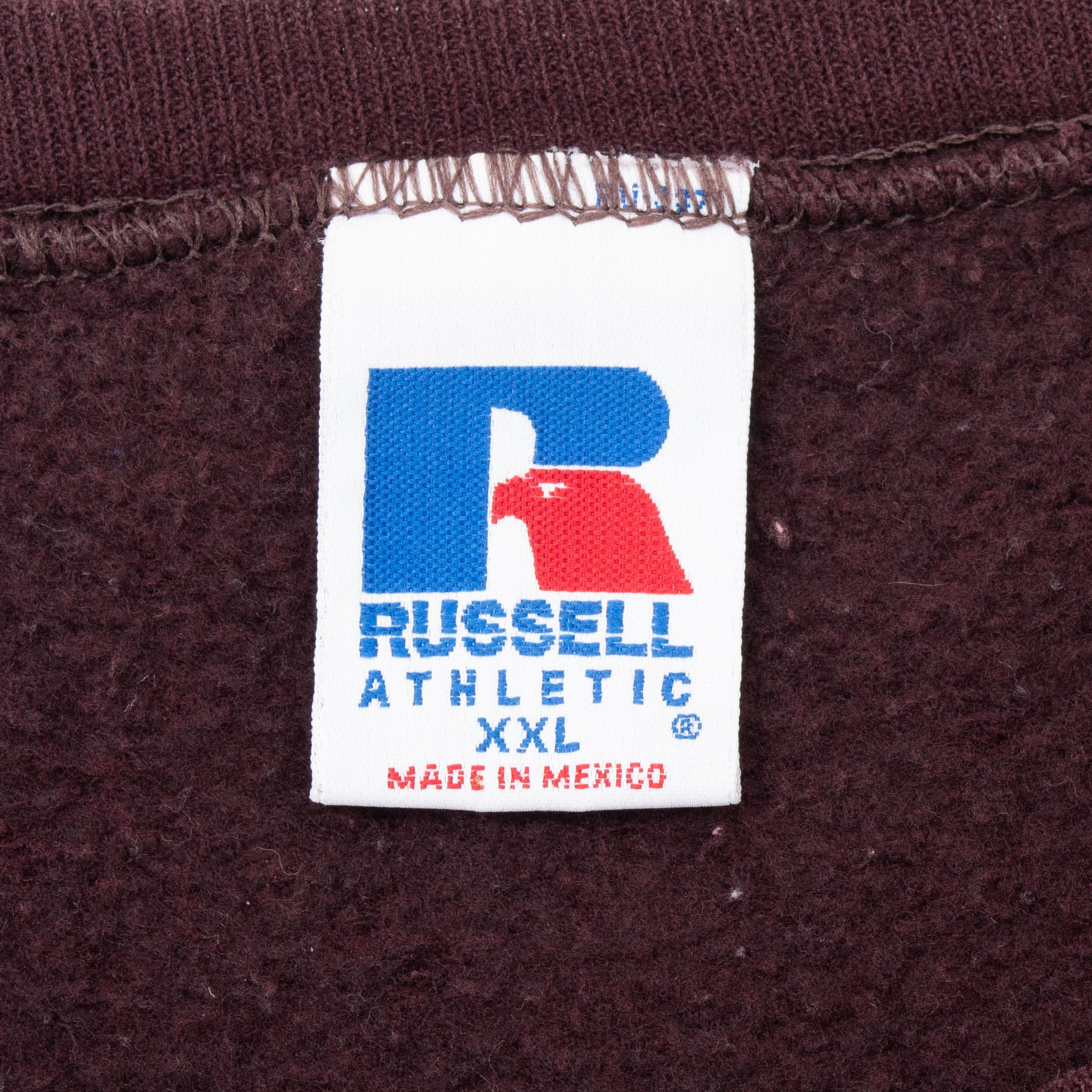 VINTAGE RUSSELL ATHLETIC  BLANK BURGUNDY SWEATSHIRT 1990S SIZE 2XL