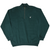 Full front view of dark green Big Dogs quarter-zip sweatshirt with ribbed collar, cuffs, and hem