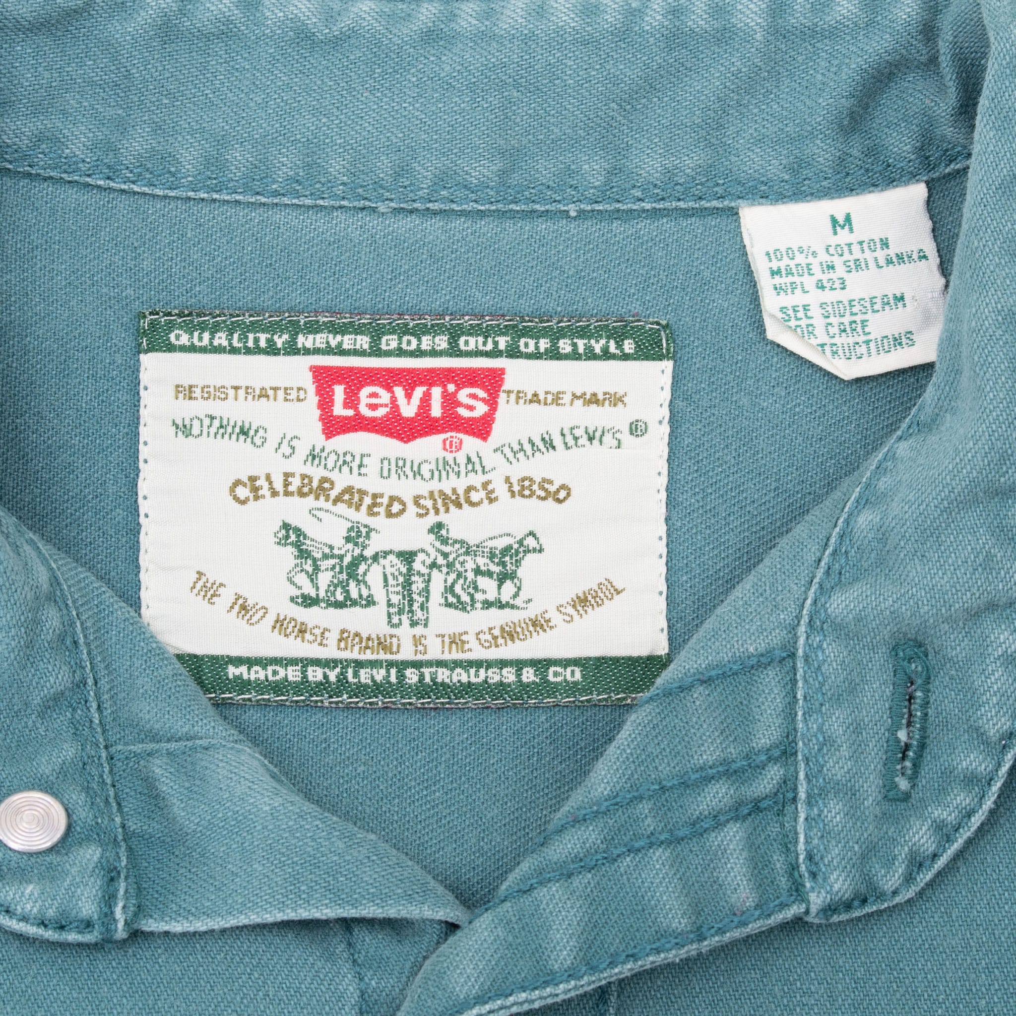 VINTAGE LEVIS RED TAB DENIM TEAL POCKET SHIRT 1990S MEDIUM