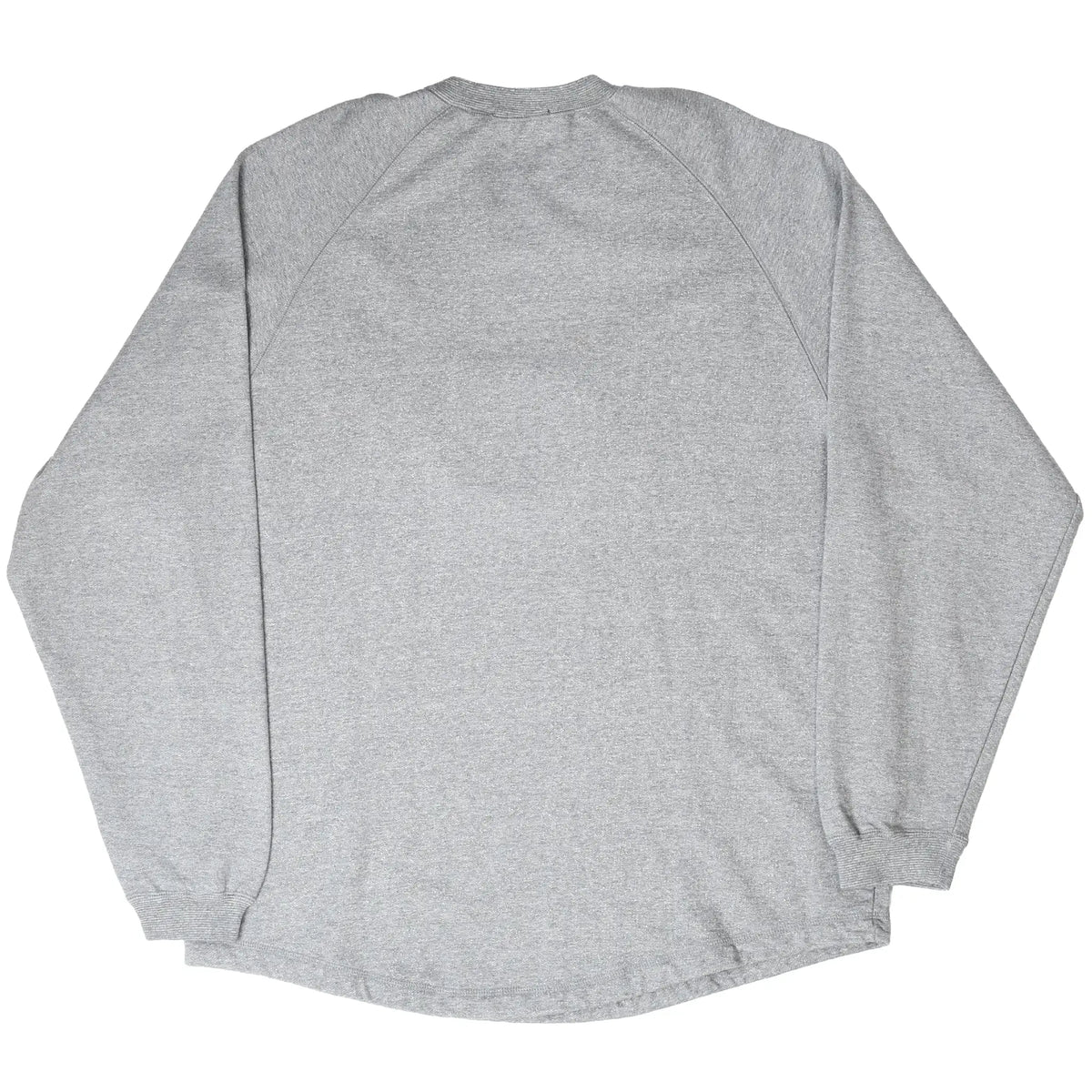 Back of plain grey Gap sweatshirt with raglan sleeves and ribbed cuffs