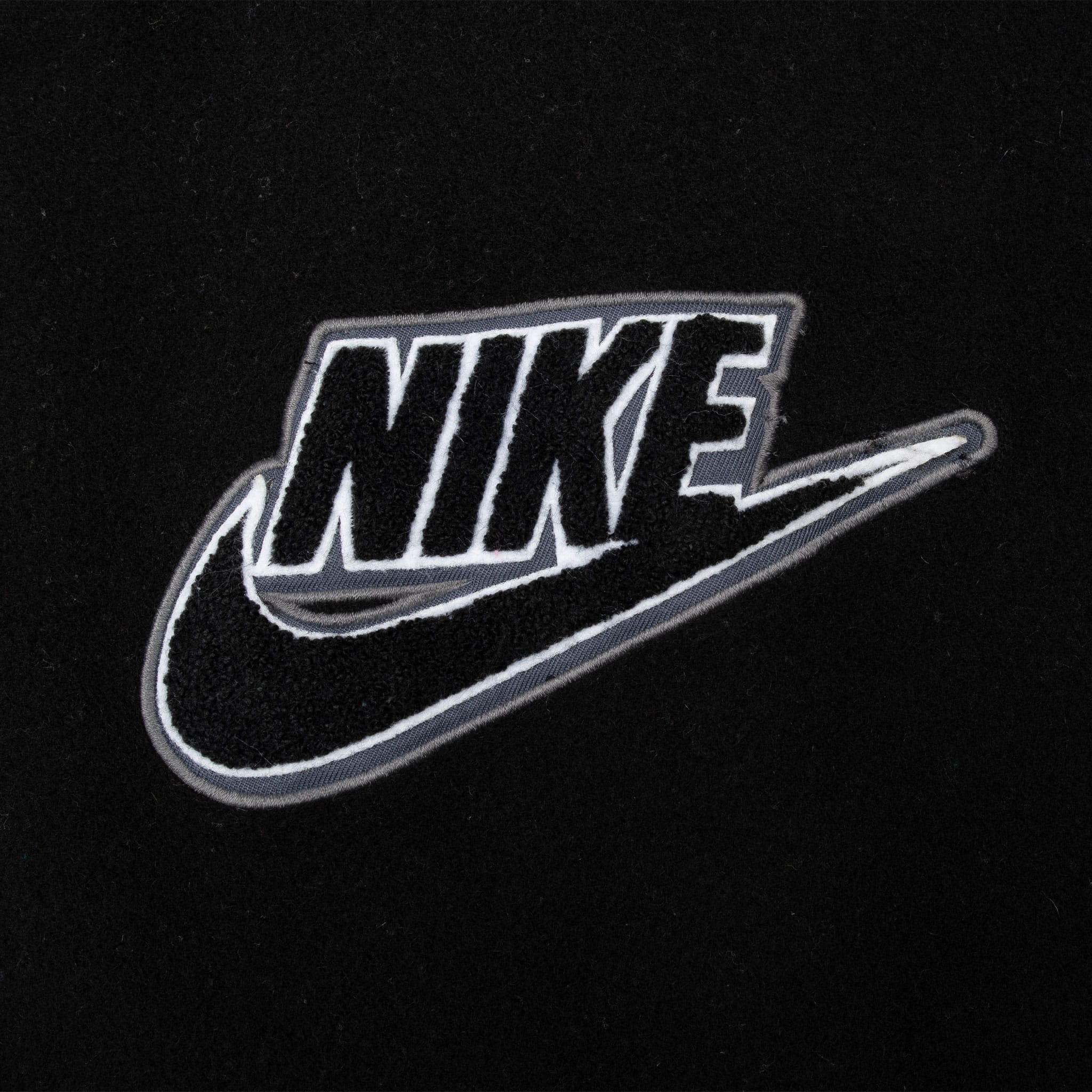 VINTAGE NIKE SWOOSH BLACK WOOL BOMBER VARSITY JACKET 2000S SIZE LARGE