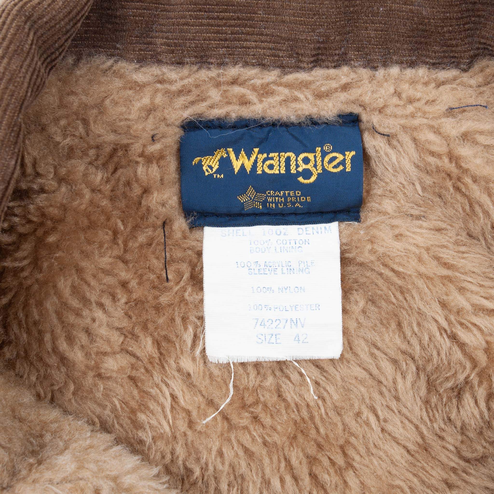 VINTAGE WRANGLER FUR LINED DENIM JACKET 1970S SIZE 42 MADE