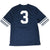 Back of navy BYU Cougars football jersey with white number 3 and striped sleeves
