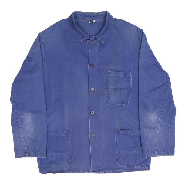 Vintage French Work Wear Jacket Bleu De Travail 1960s Size Large Twill Heringbone