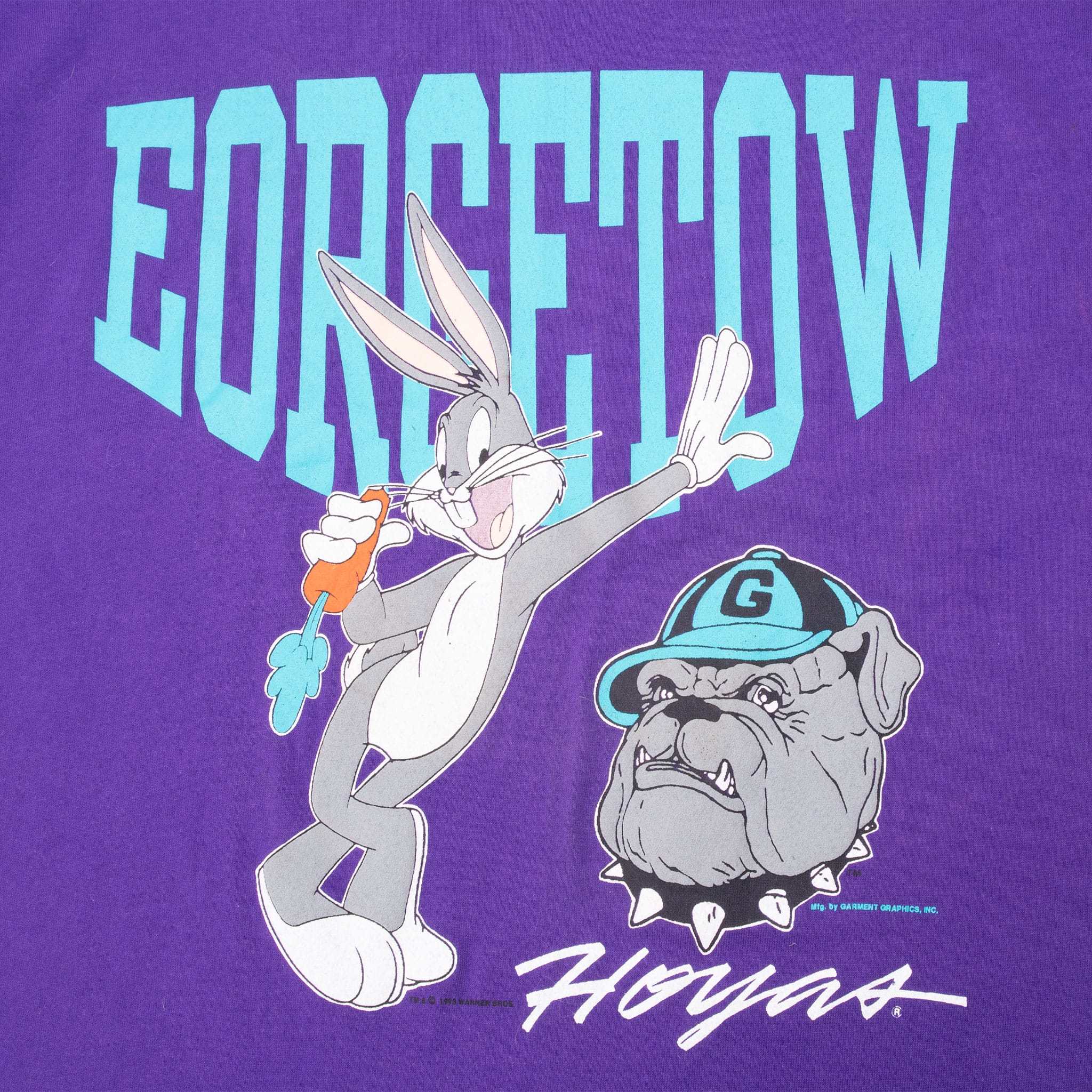 Vintage Georgetown University Hoyas Looney tunes With Bugs Bunny 1990S Tee Shirt Size Large Made In Usa With Single Stitch Sleeves