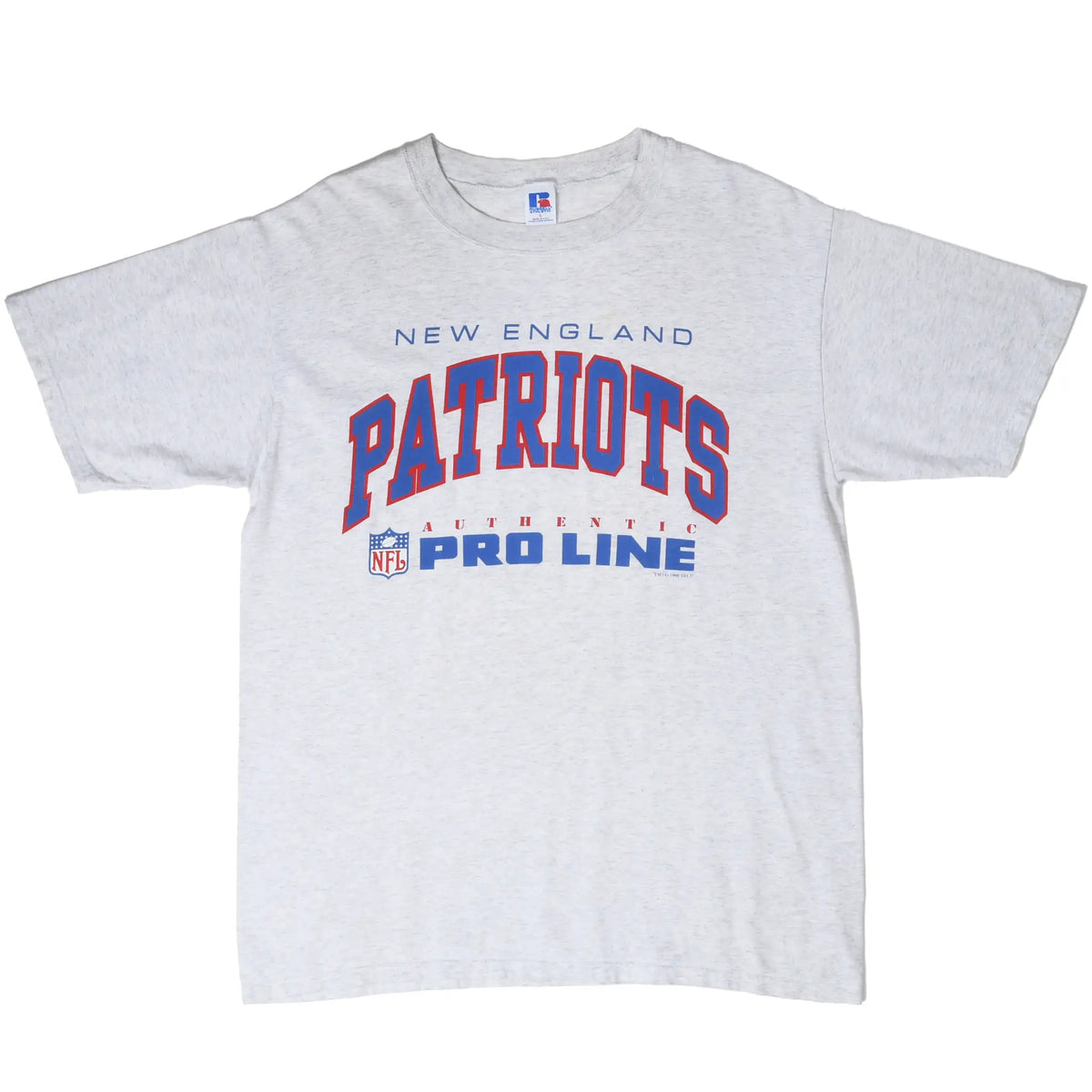 Full front view of grey New England Patriots NFL Pro Line T-shirt