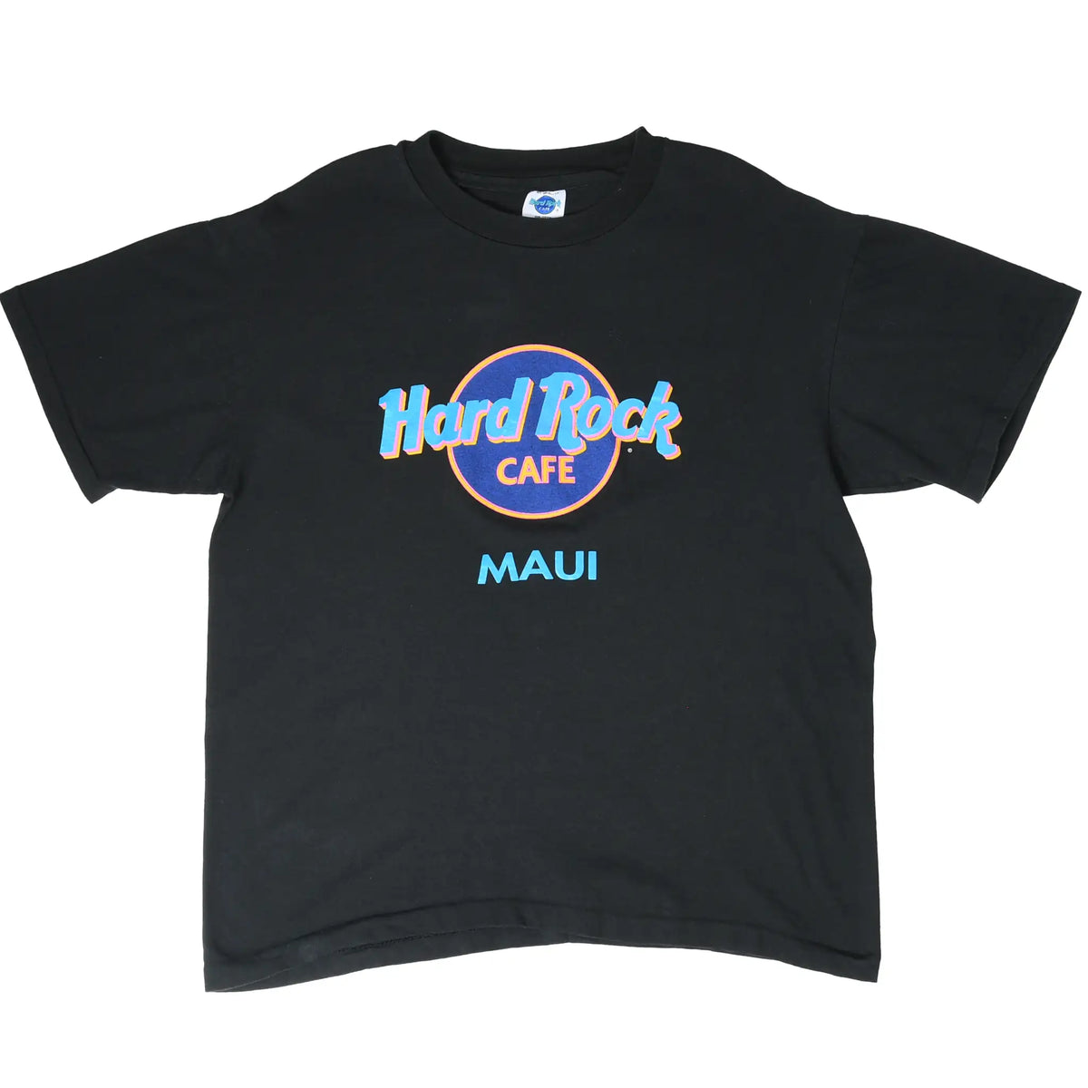 Full front view of black Hard Rock Cafe Maui short-sleeve T-shirt