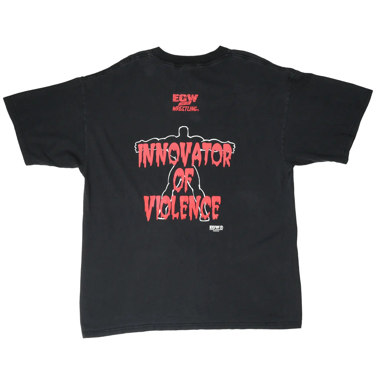 Back of black ECW Tommy Dreamer T-shirt with red Innovator of Violence graphic