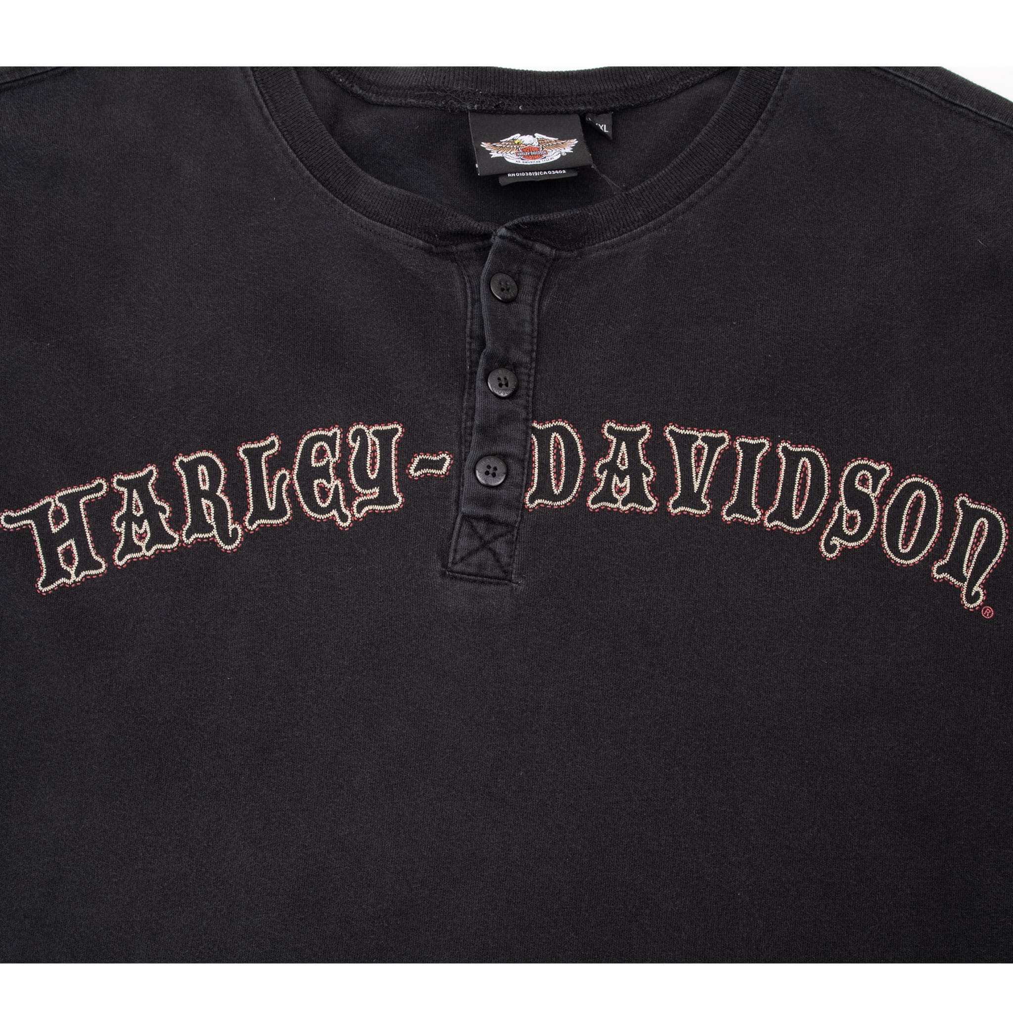 Vintage Harley Davidson Henley Long Sleeve Tee Shirt 2008 Size 2Xl Made In Usa