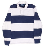 Vintage Ralph Lauren Blue And White Striped Rugby Polo Shirt 1990S Size Medium