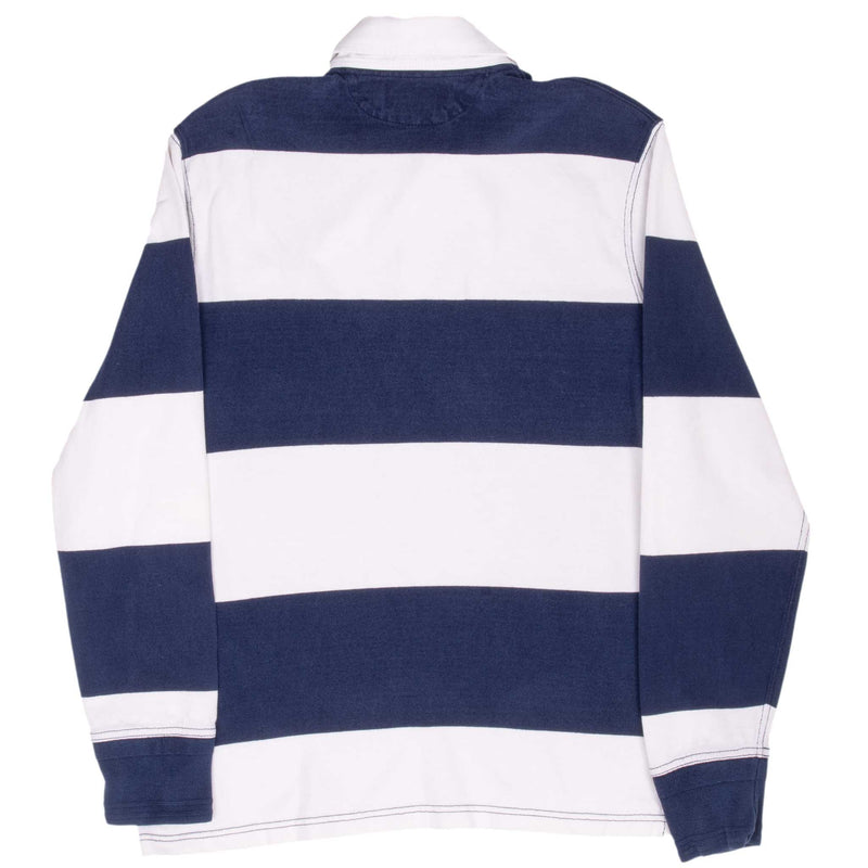 Vintage Ralph Lauren Blue And White Striped Rugby Polo Shirt 1990S Size Medium