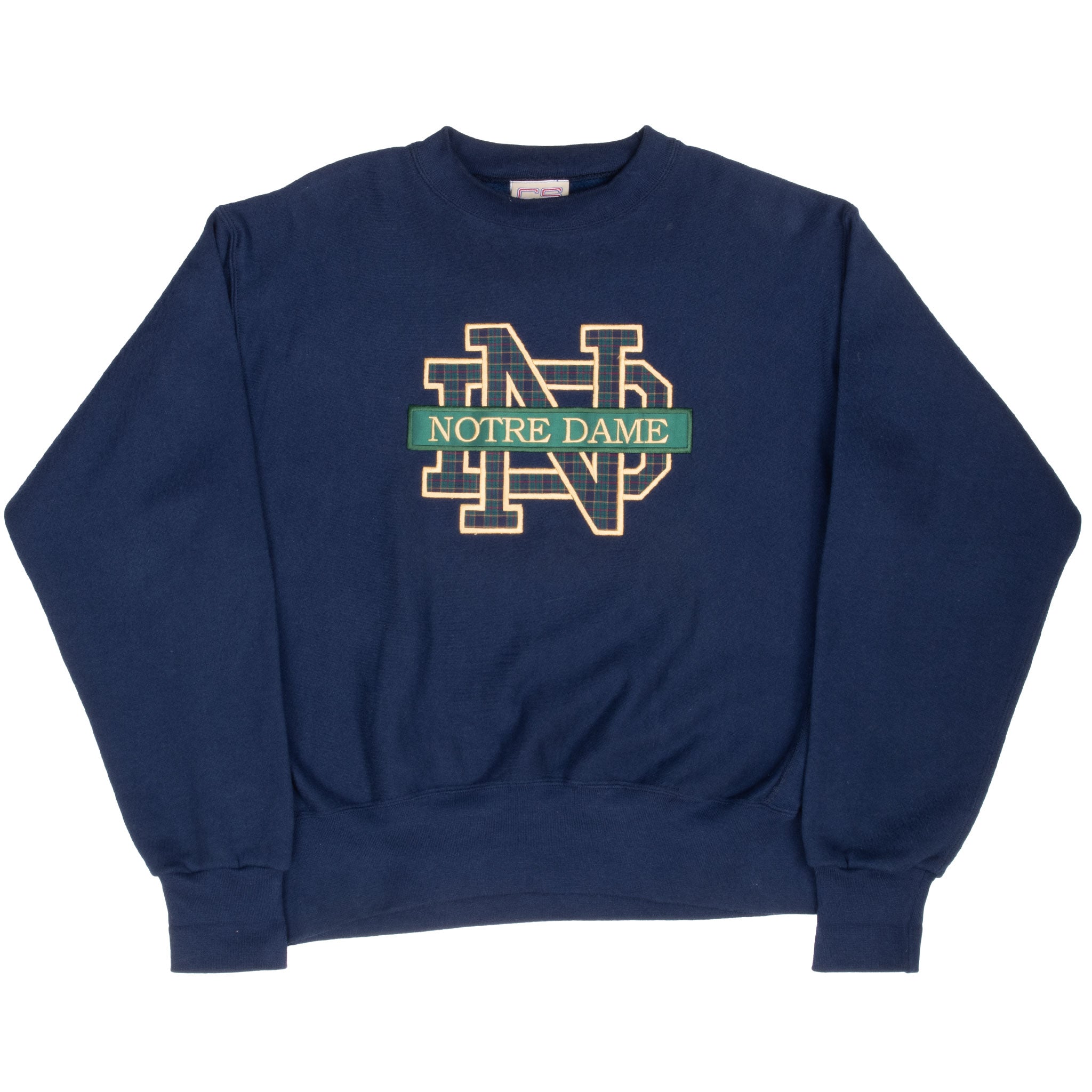 Vintage Notre Dame University Embroidered Reverse Weave Sweatshirt 1990S Size Large Made In Usa
