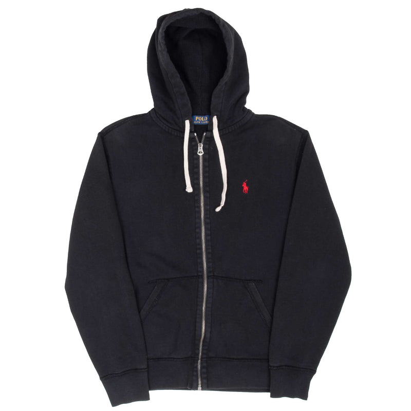 Vintage Ralph Lauren Full Zip Classic Black Hoodie Sweatshirt Size Small