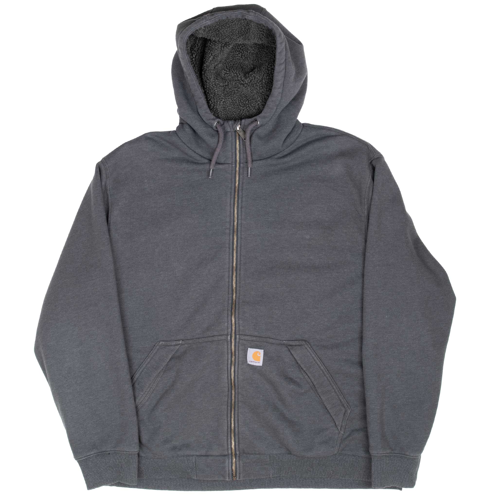 Vintage Carhartt Heavyweight Sherpa Lined Full Zip Grey Hoodie Sweatshirt Size 2XL