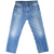 Front view of Levi's 501 blue jeans with button fly, five-pocket styling, and faded thighs