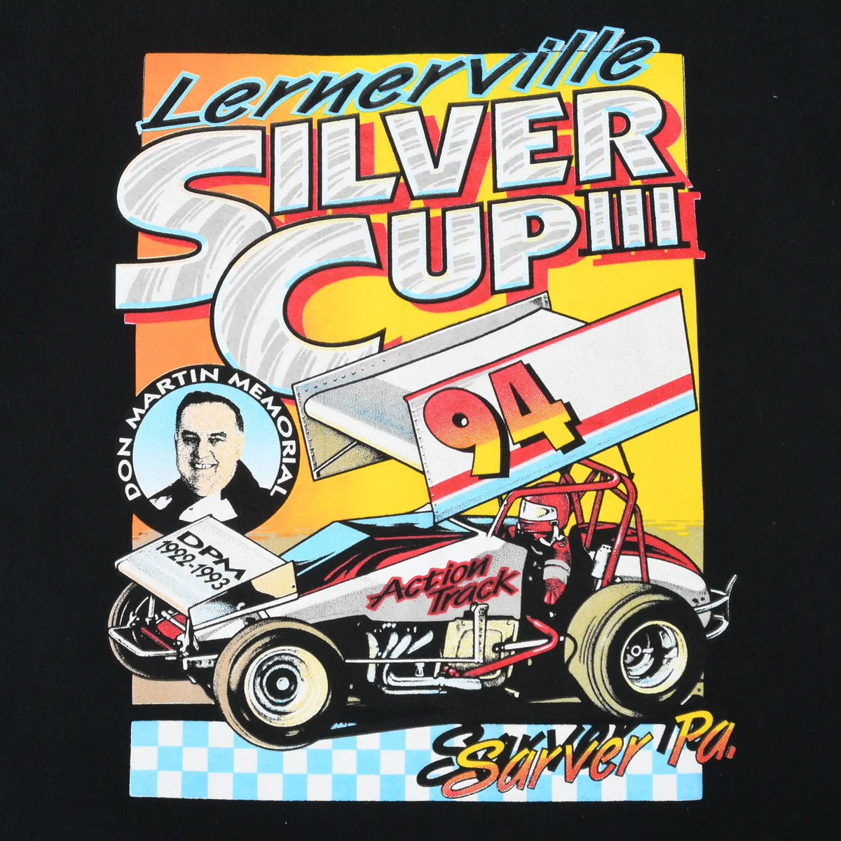 Close-up of Silver Cup III '94 print with sprint car and Don Martin Memorial portrait