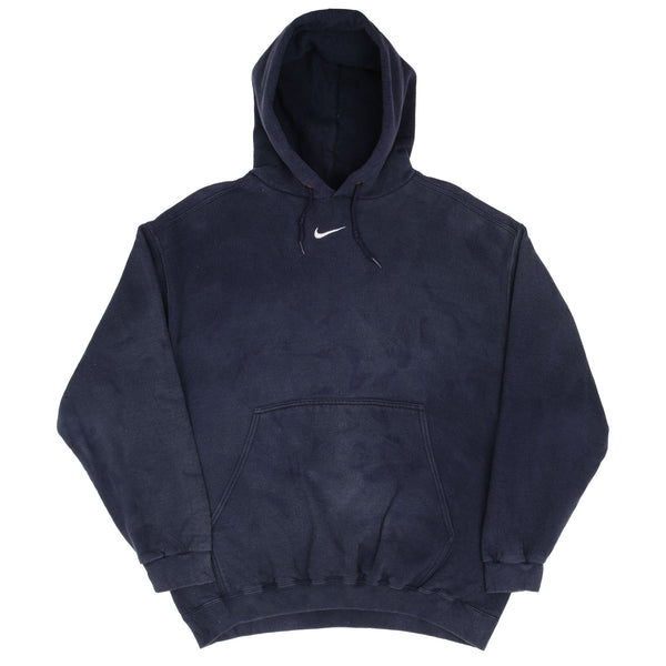Vintage Navy Blue Nike Center Swoosh Hoodie Nike Embroidery 1990S Size Large Made In USA Travis Scott