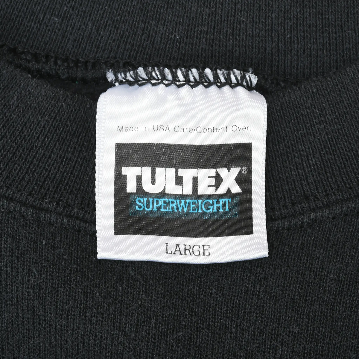 Tultex Superweight large Made in USA neck label on black sweatshirt