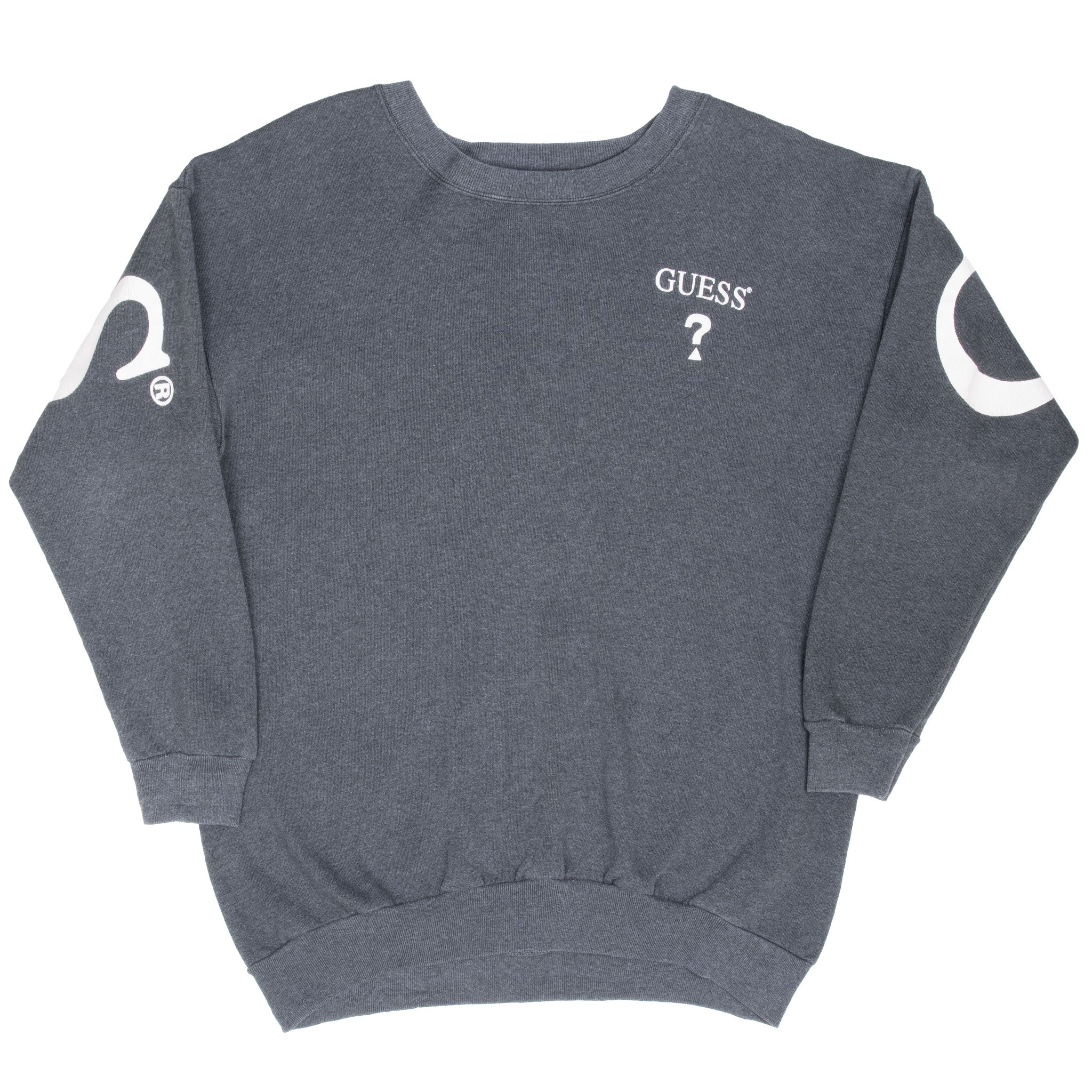Vintage Guess Back Print Grey Crewneck Sweatshirt 1990S Size Large Made In Usa