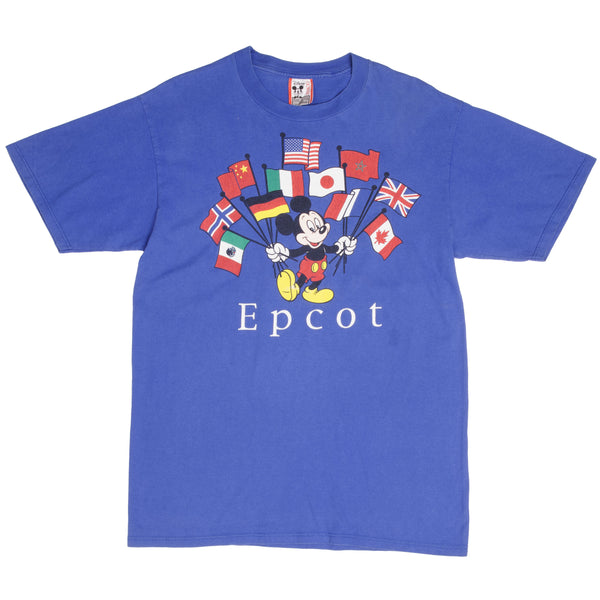 Vintage Disney Mickey Mouse Flags Epcot 1990S Tee Shirt Size Large Made In USA