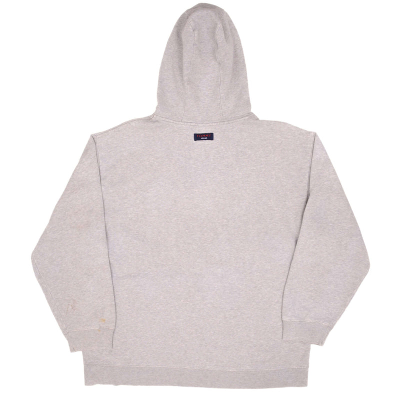 Vintage Tommy Hilfiger Jeans Embroidered Grey Hoodie Sweatshirt Size Large
