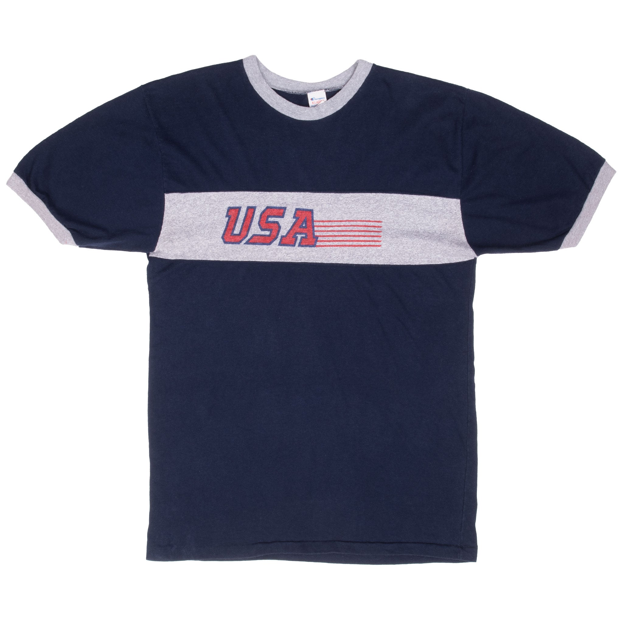 Vintage Champion Team Usa Ringer Tee Shirt 1980S Size Medium Made In Usa With Single Stitch