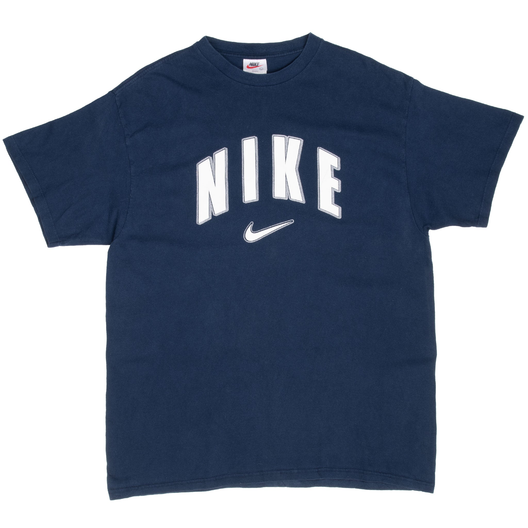 Vintage Nike Spellout Navy Blue Tee Shirt 1990S Size Large Made In Usa