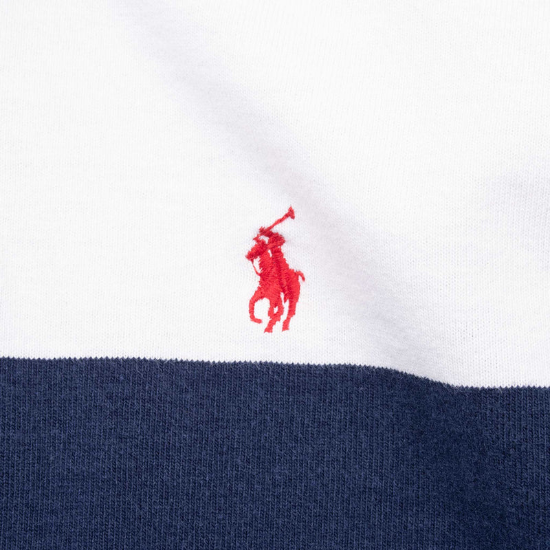 Vintage Ralph Lauren Blue And White Striped Rugby Polo Shirt 1990S Size Medium