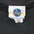 Close-up of Universal globe neck label on black sweatshirt