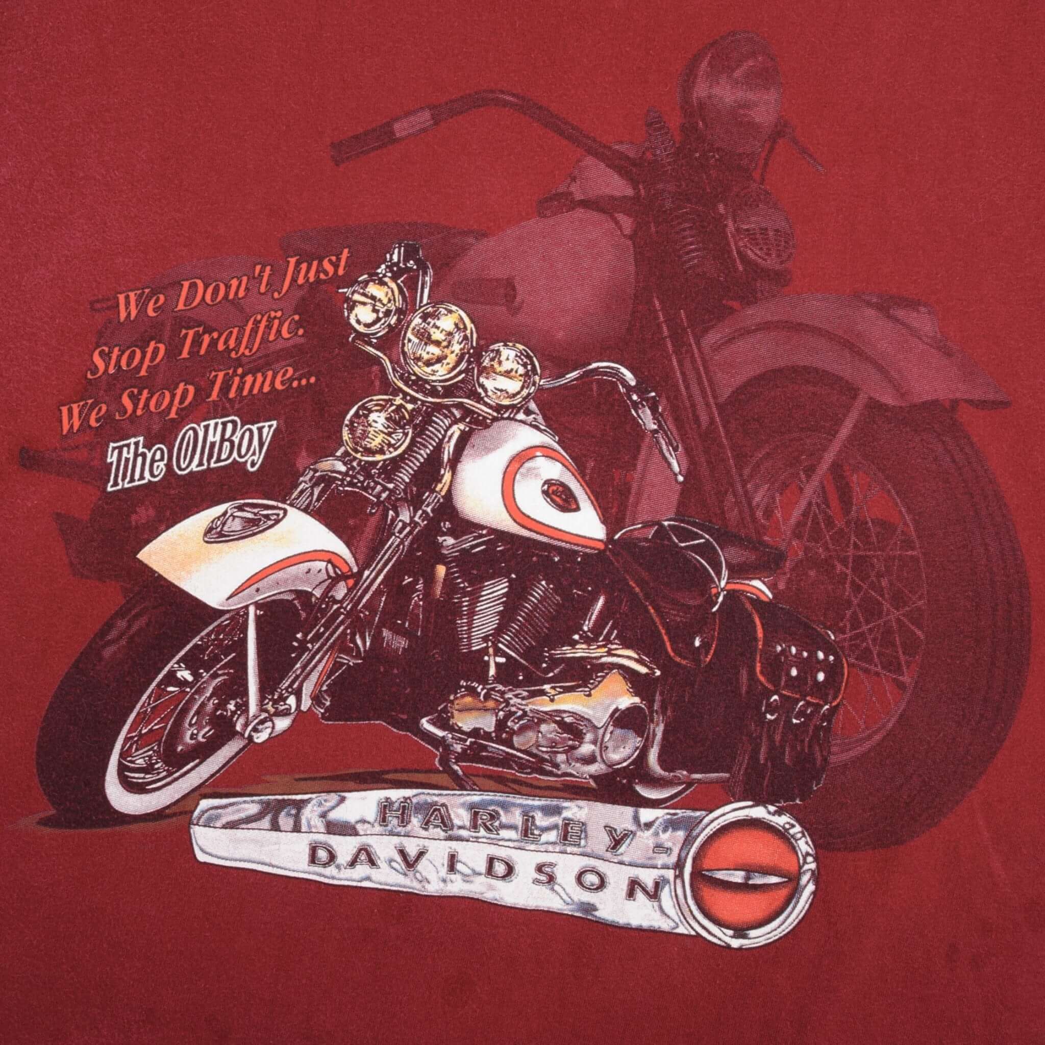 Vintage Harley Davidson We don't Just Stop Traffic We Strop Time Bedford Texas 1996 Size XL Made In USA With Single Stitch Sleeves