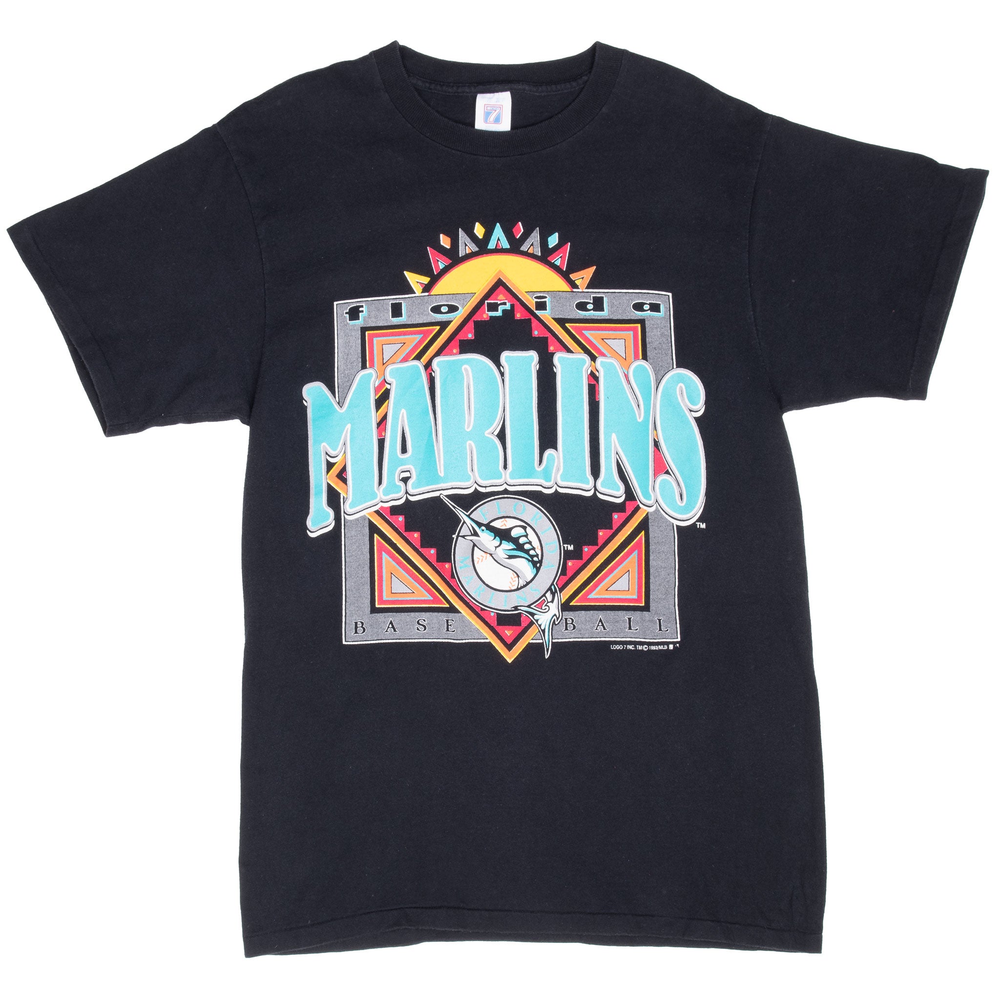 Vintage Mlb Florida Marlins 1993 Black Tee Shirt Size Medium With Single Stitch Sleeves