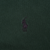 Close-up of dark embroidered Polo Ralph Lauren pony logo on green fabric