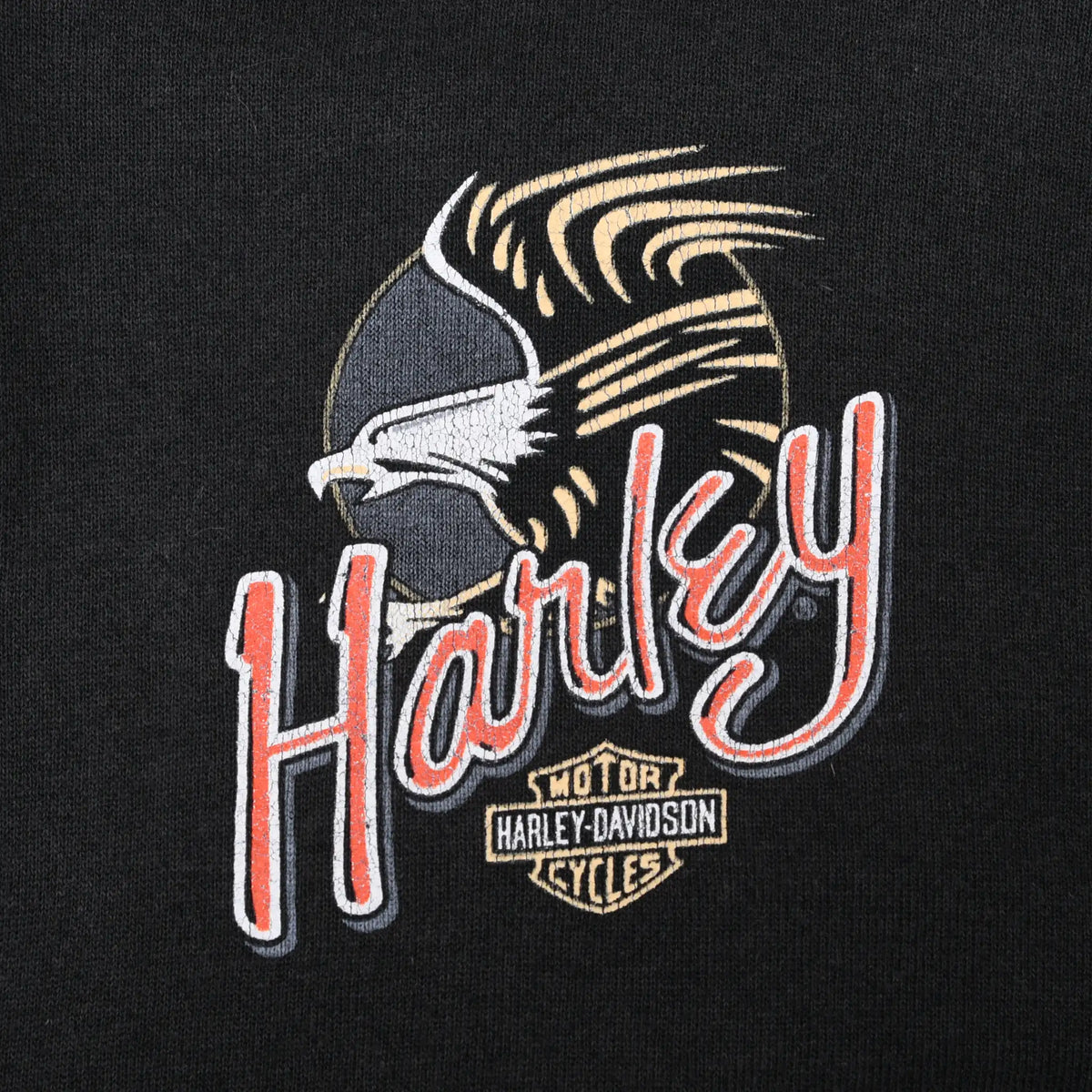 Harley-Davidson eagle and red Harley chest graphic on black hoodie