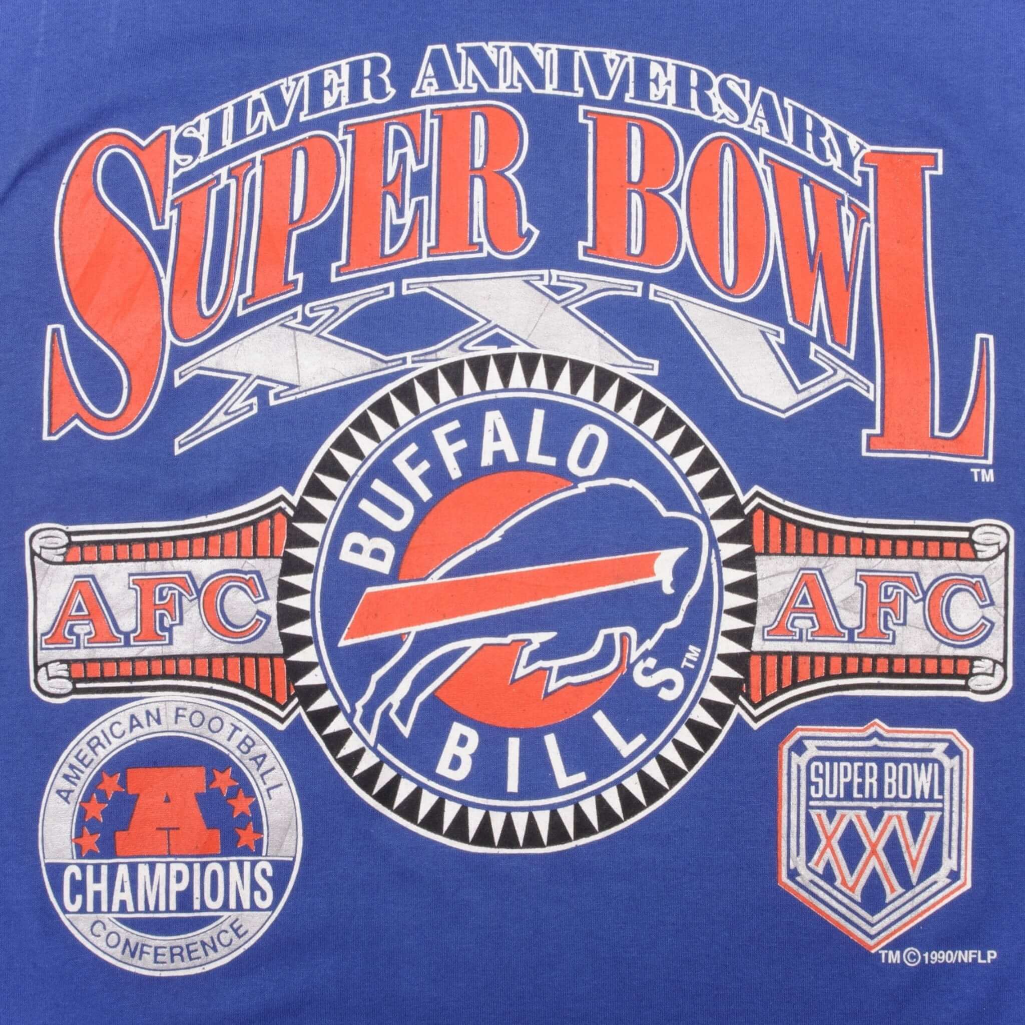 Vintage NFL Buffalo Bills Super Bowl Xxv 1990 Tee Shirt Size Medium Made In USA With Single Stitch Sleeves