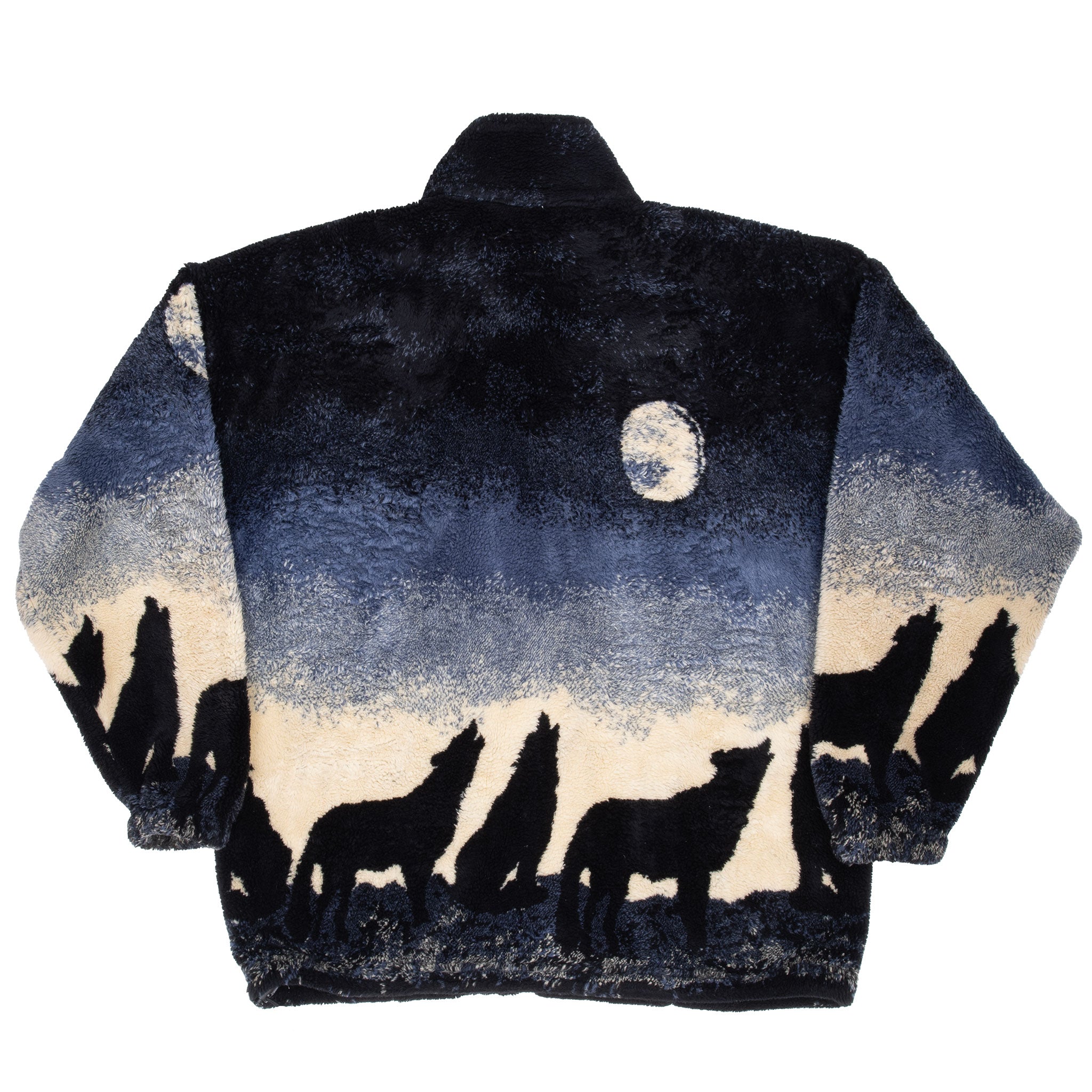 Vintage Animal Print Wolf Moon Fleece Jacket 1990S Size Medium Made In Usa