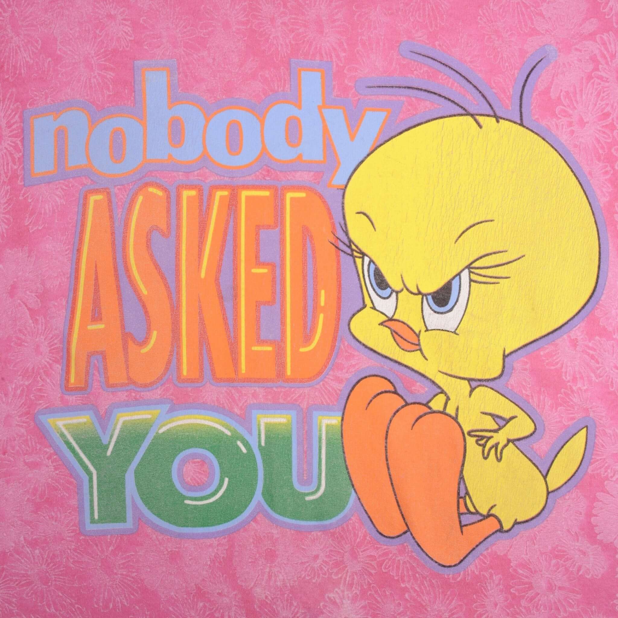 Vintage Looney Tunes Tweety Nobody Asked You Pink Flower Tee Shirt 1997 Size Large