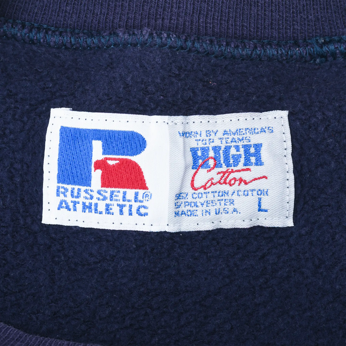 Russell Athletic High Cotton sweatshirt label at the inside collar