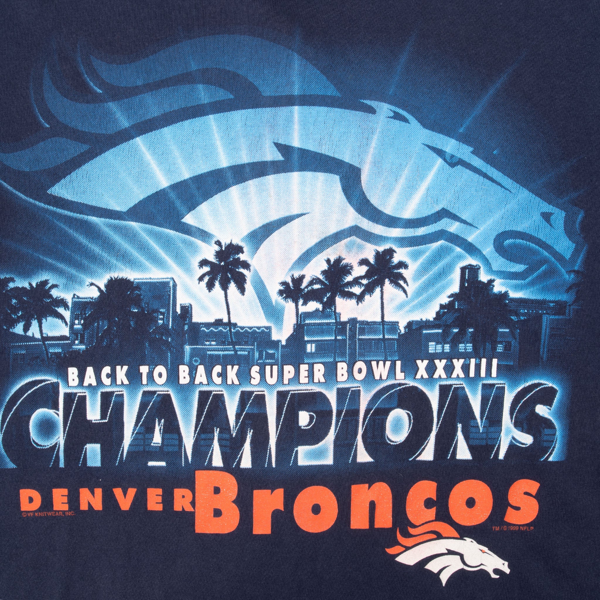 Vintage Nfl Denver Broncos Super Bowl Champions 1999 Tee Shirt Size Medium Made In Usa With Single Stitch Sleeves