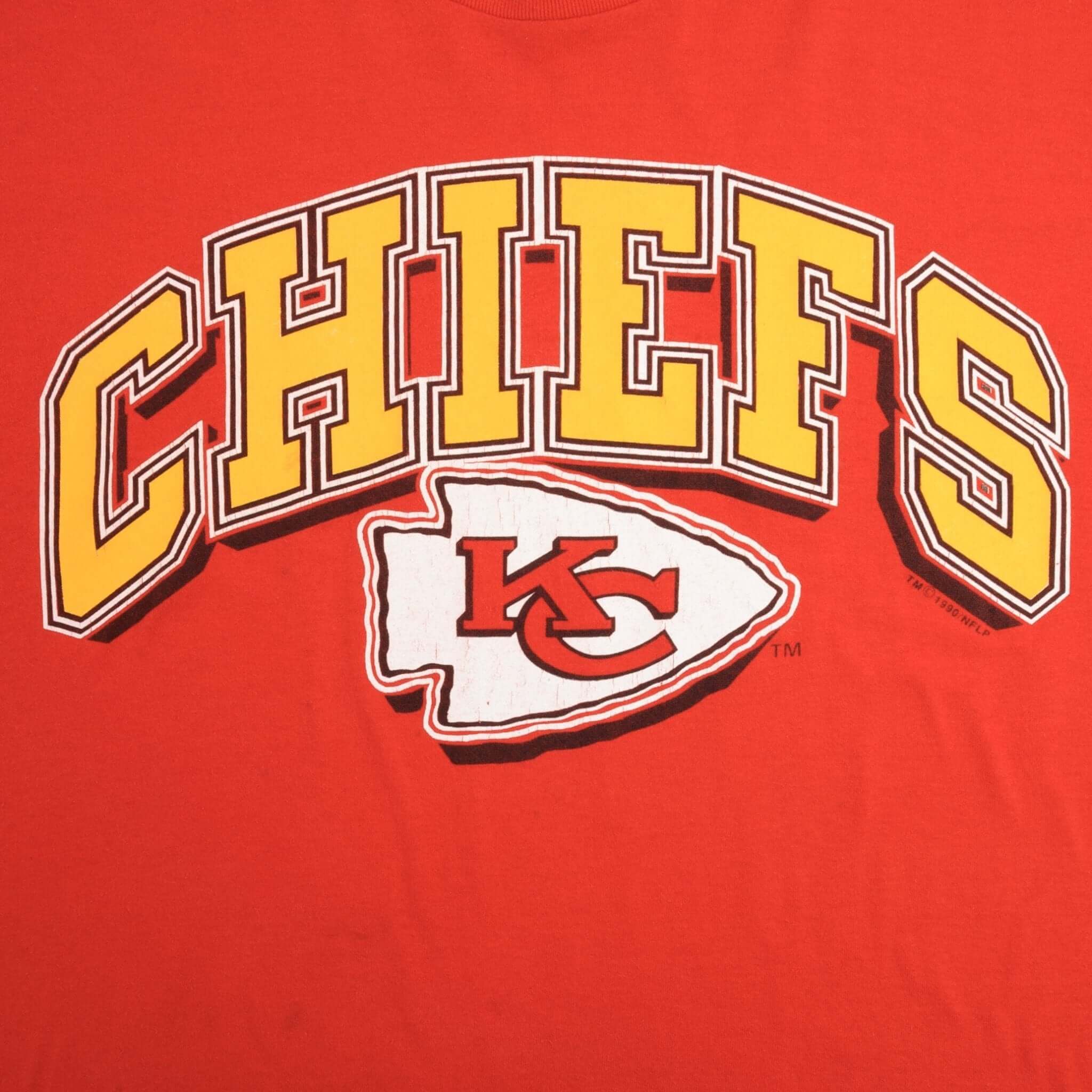 Vintage NFL Kansas City Chiefs 1990 Tee Shirt Size Large Made In USA With Single Stitch Sleeves