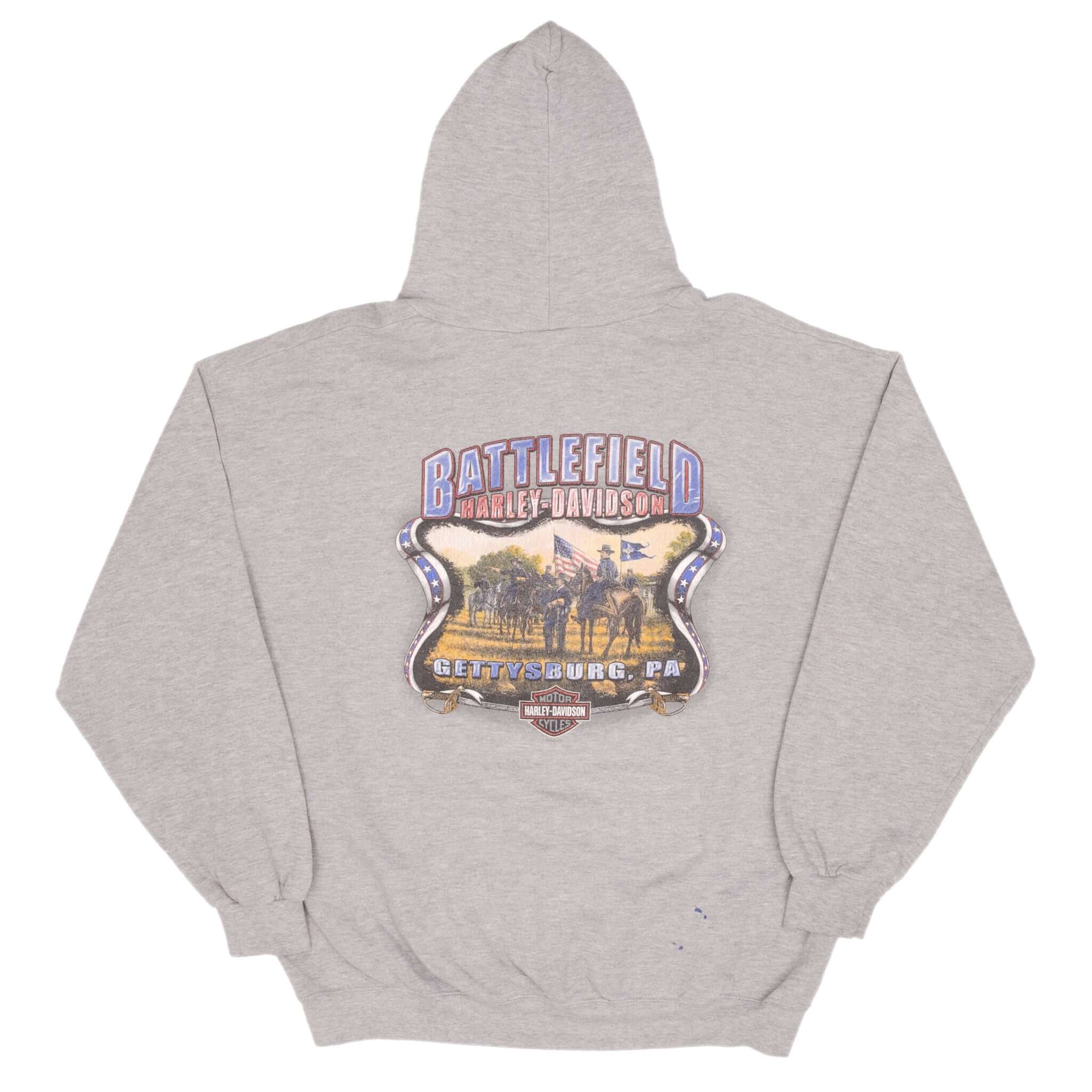 Vintage Harley Davidson Battlefield Gettysburgh, PA Grey Hoodie Sweatshirt 2005 Size XL