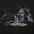 Close-up of front motorcycle print with Harley-Davidson logo and orange flames