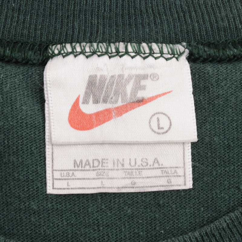 Vintage Nike Big Swoosh Green Tank Top Tee Shirt 1990S Size Large Made In USA