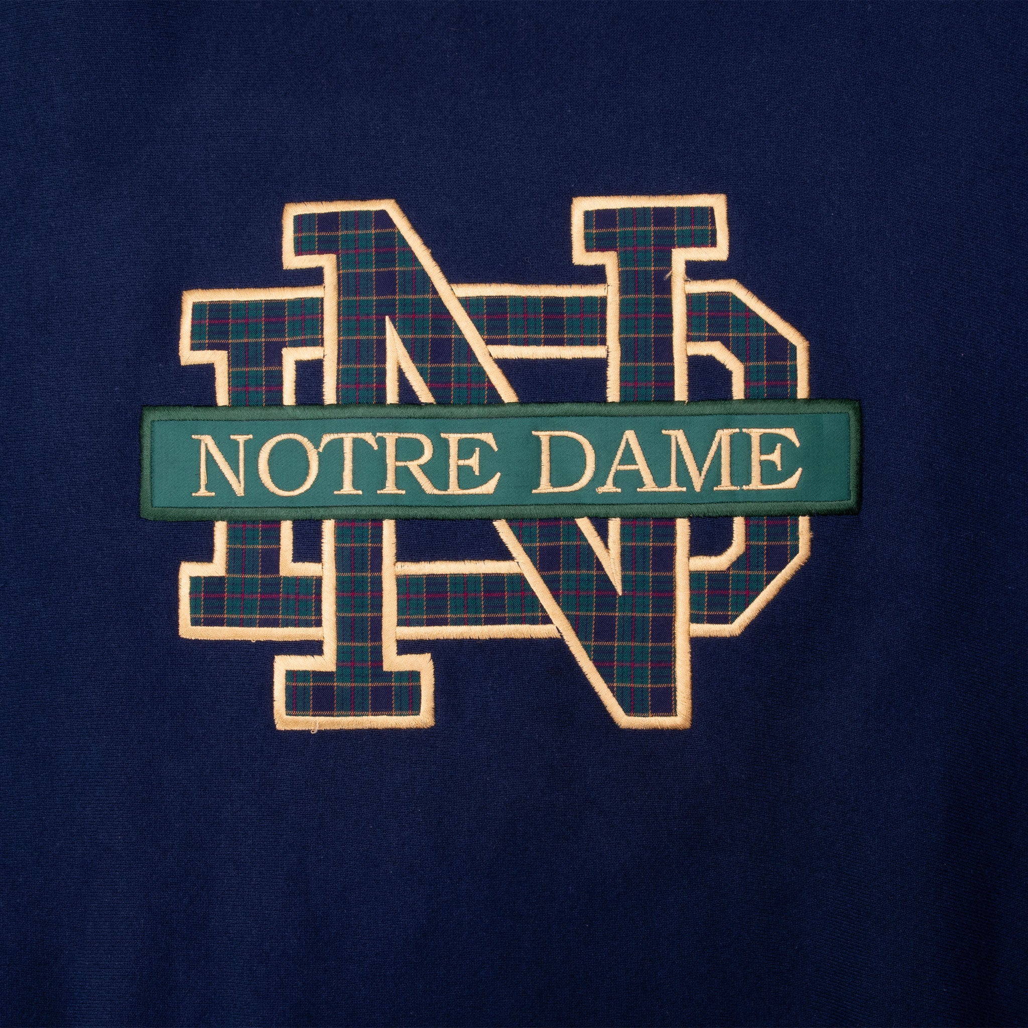 Vintage Notre Dame University Embroidered Reverse Weave Sweatshirt 1990S Size Large Made In Usa