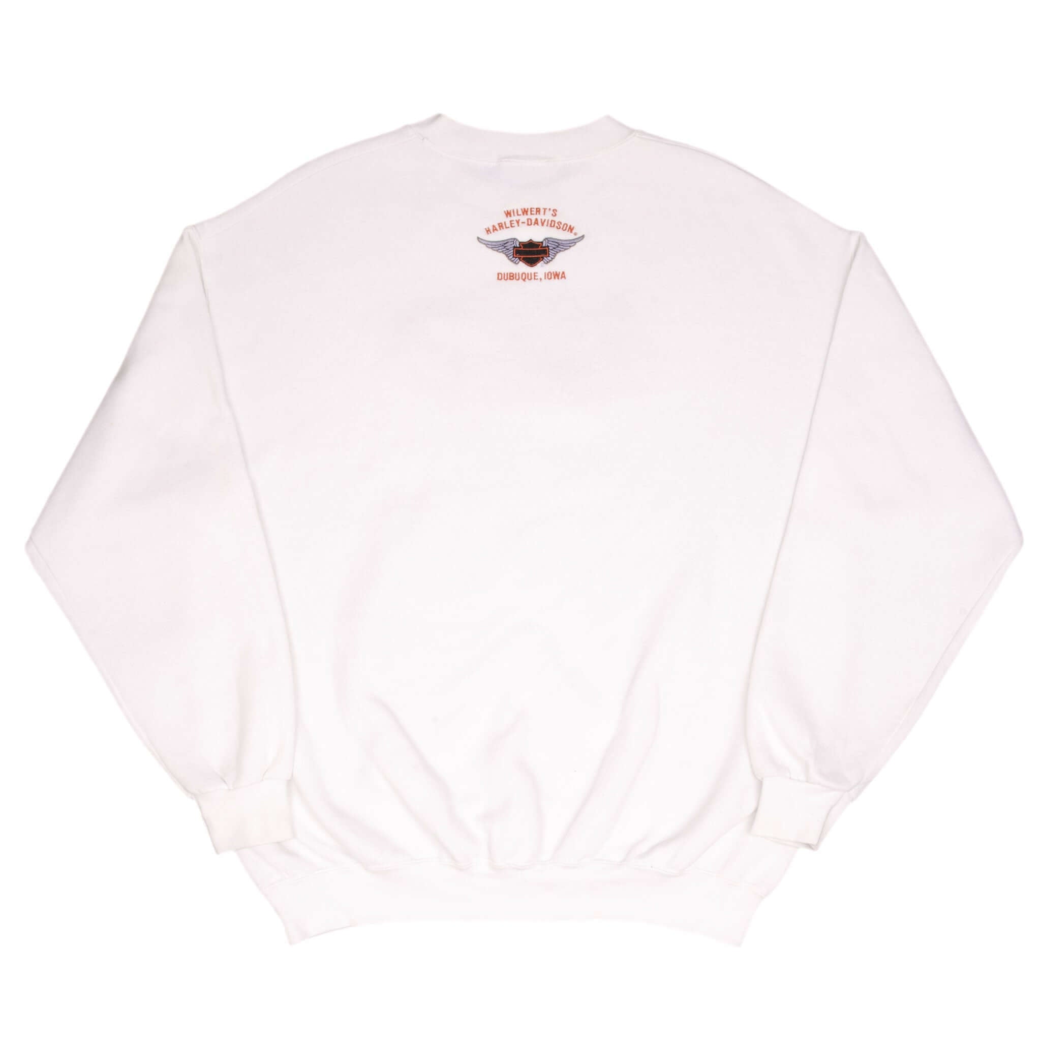 Vintage Harley Davidson Dubuque, Iowa Embroidered 1990S White Sweatshirt Size XL Made In Usa