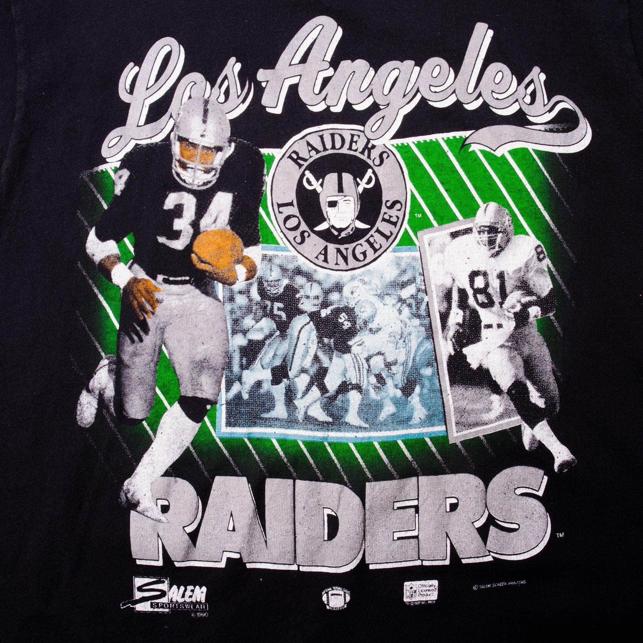 Vintage NFL Los Angeles Las Vegas Raiders Salem Sportswear Tee Shirt 1990 Size Medium Made in USA With Single Stitch Sleeves.
